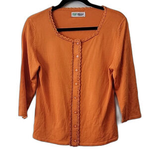 Whimsy Crochet Detail Button Down Shirt Orange Size M